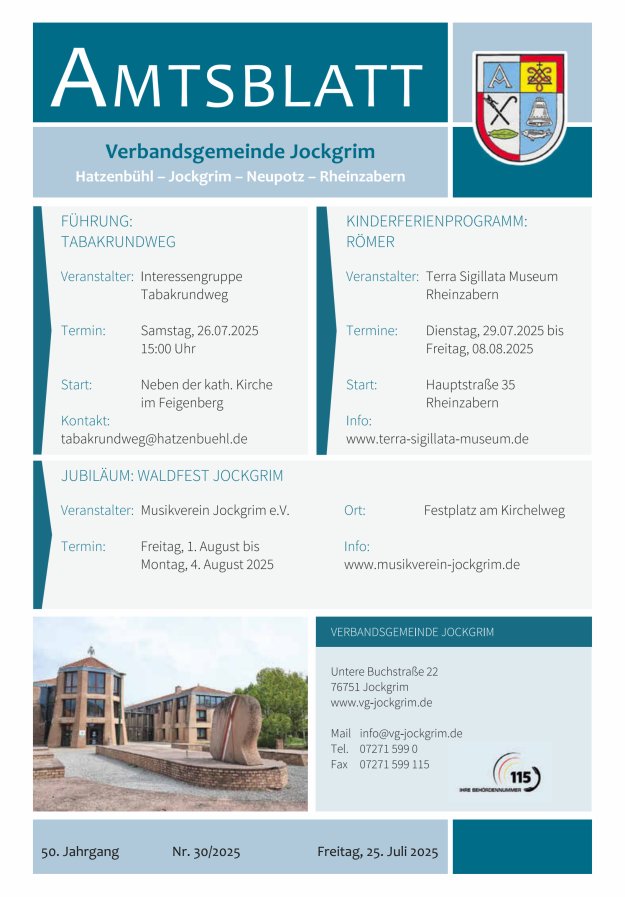 Amtsblatt VG Jockgrim Titelblatt 30/2025