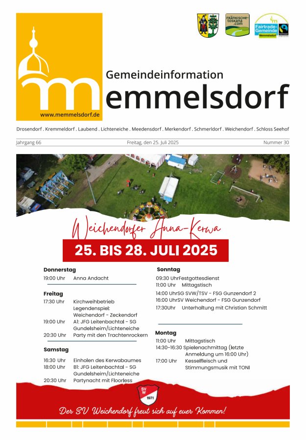 Mitteilungsblatt der Gemeinde Memmelsdorf Titelblatt 30/2025