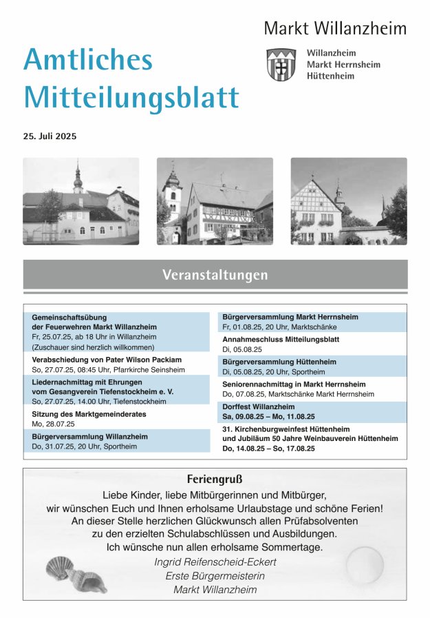 Amtliches Mitteilungsblatt des Marktes Willanzheim Titelblatt 15/2025