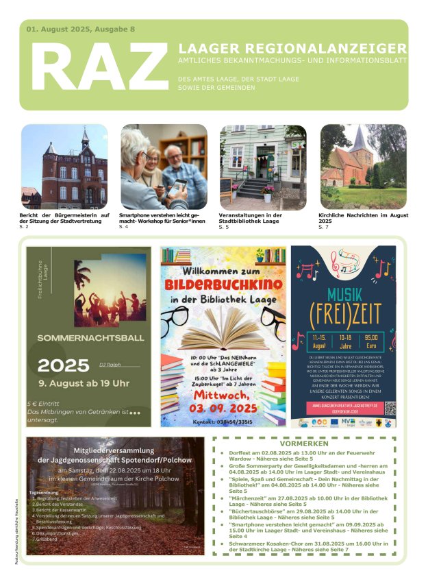 Laager Regionalanzeiger Titelblatt 08/2025