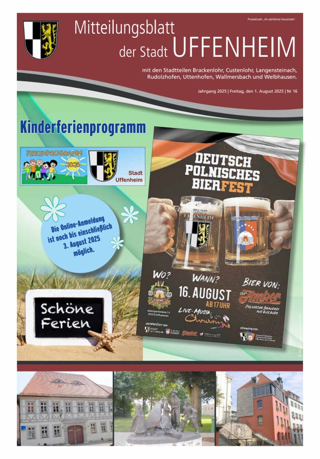 Mitteilungsblatt der Stadt Uffenheim Titelblatt 16/2025