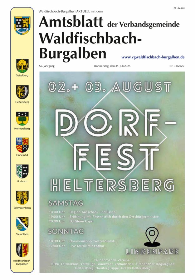 Amtsblatt der Verbandsgemeinde Waldfischbach-Burgalben Titelblatt 31/2025