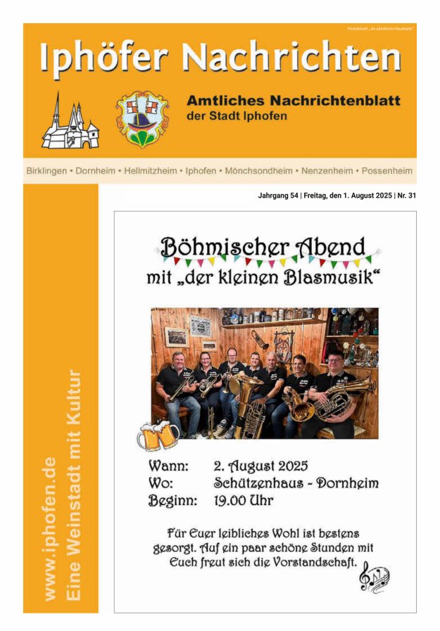 Iphöfer Nachrichten Titelblatt 31/2025