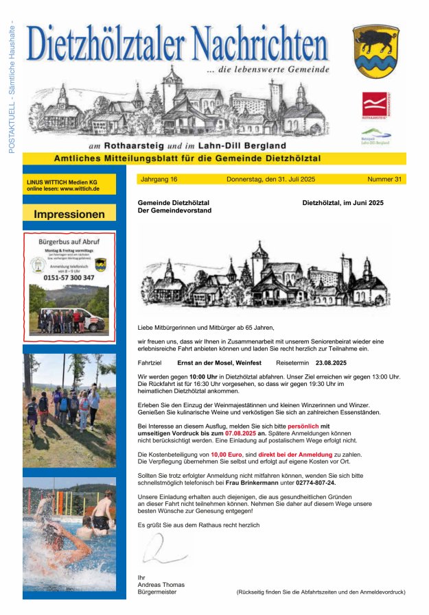 Dietzhölztaler Nachrichten Titelblatt 31/2025