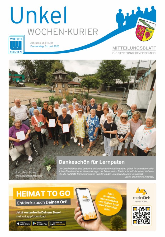 Wochen-Kurier Verbandsgemeinde Unkel Titelblatt 31/2025