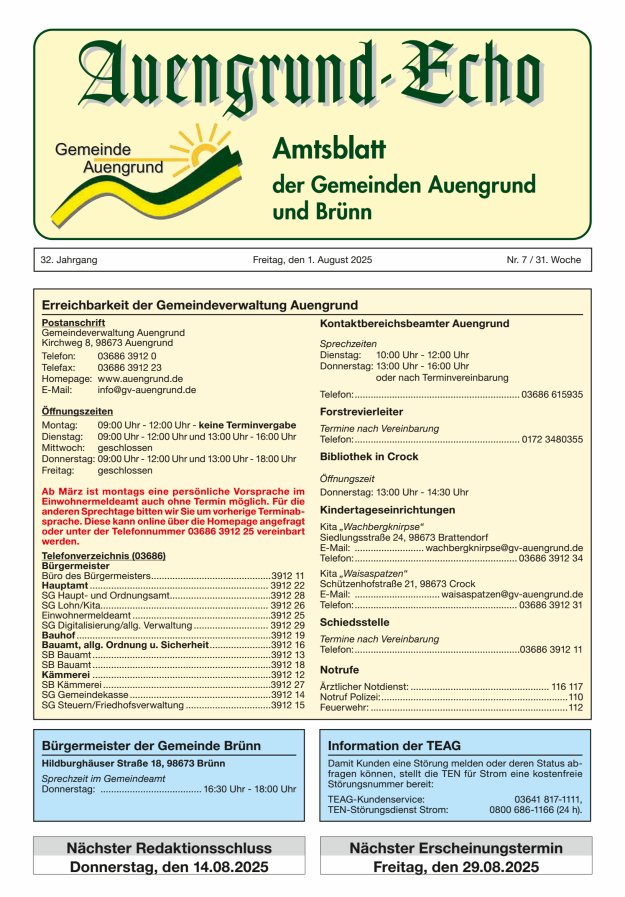 Auengrund-Echo Titelblatt 07/2025