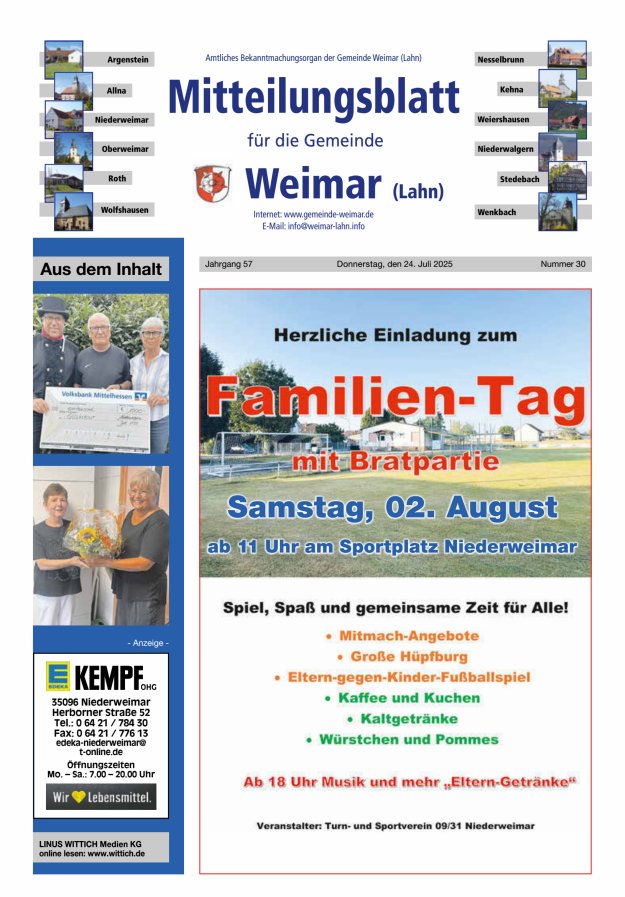Mitteilungsblatt für die Gemeinde Weimar Titelblatt 30/2025