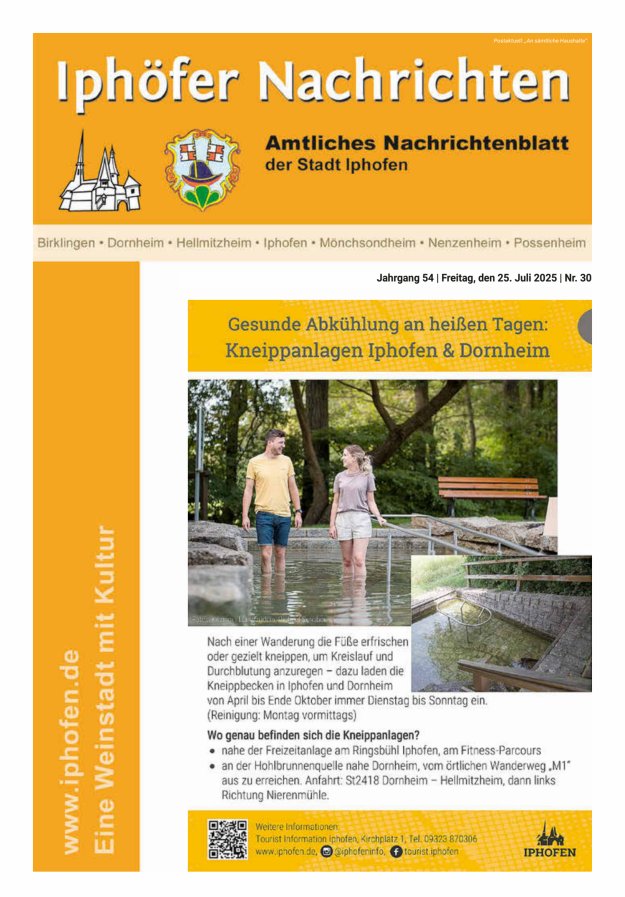 Iphöfer Nachrichten Titelblatt 30/2025