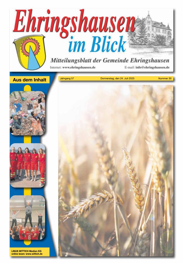 Mitteilungsblatt der Gemeinde Ehringshausen Titelblatt 30/2025