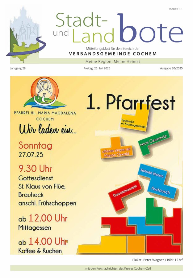 Stadt- und Landbote VG Cochem Titelblatt 30/2025