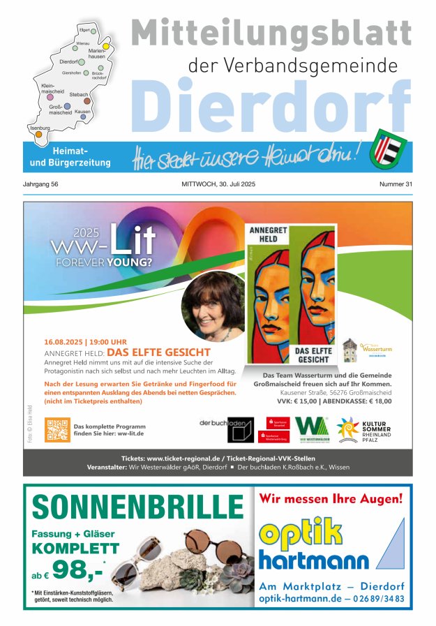 Mitteilungsblatt der Verbandsgemeinde Dierdorf Titelblatt 31/2025