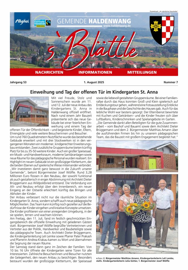 sBlättle der Gemeinde Haldenwang Titelblatt 07/2025