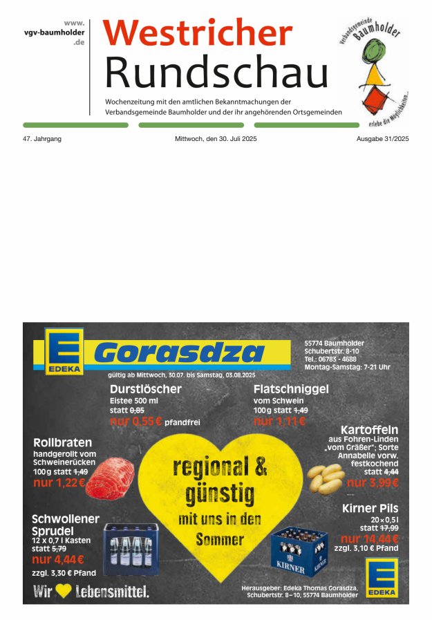 Westricher Rundschau VG Baumholder Titelblatt 31/2025