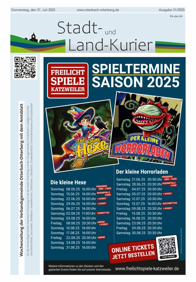 Stadt- und Land-Kurier Otterbach-Otterberg Titelblatt 31/2025