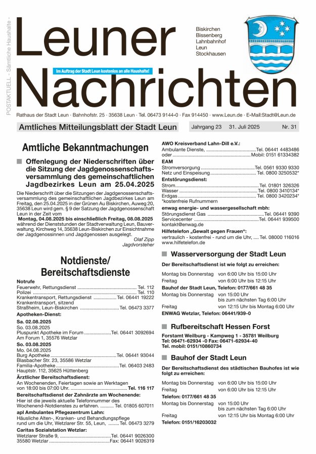 Leuner Nachrichten Titelblatt 31/2025