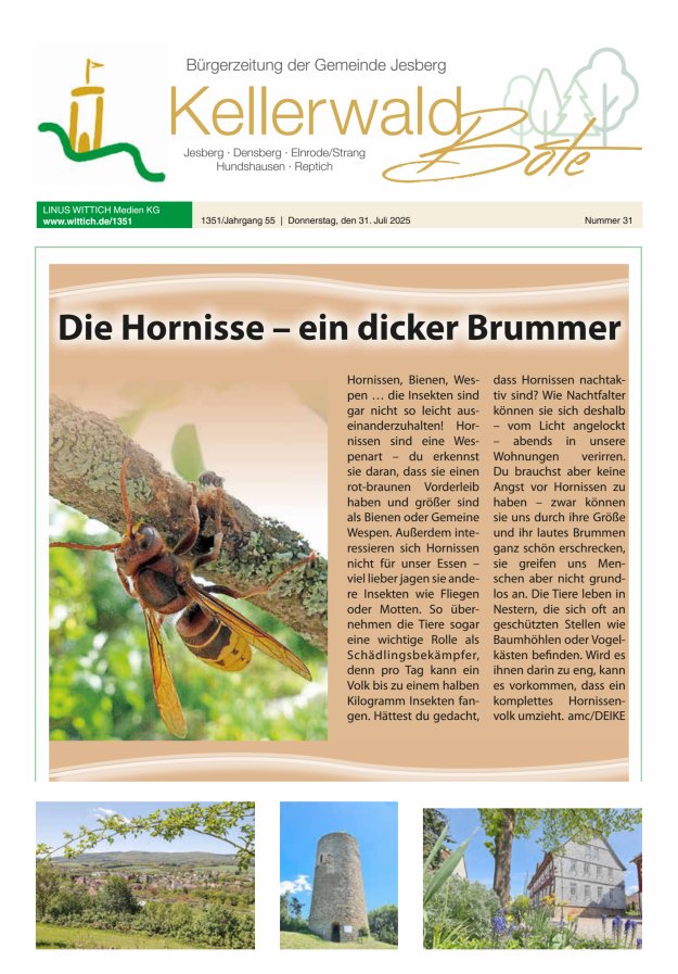 Kellerwaldbote - Bürgerzeitung der Gemeinde Jesberg Titelblatt 31/2025