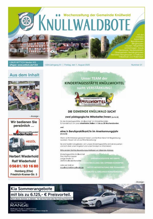 Knüllwaldbote Titelblatt 31/2025
