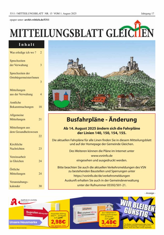 Mitteilungsblatt Gleichen Titelblatt 15/2025