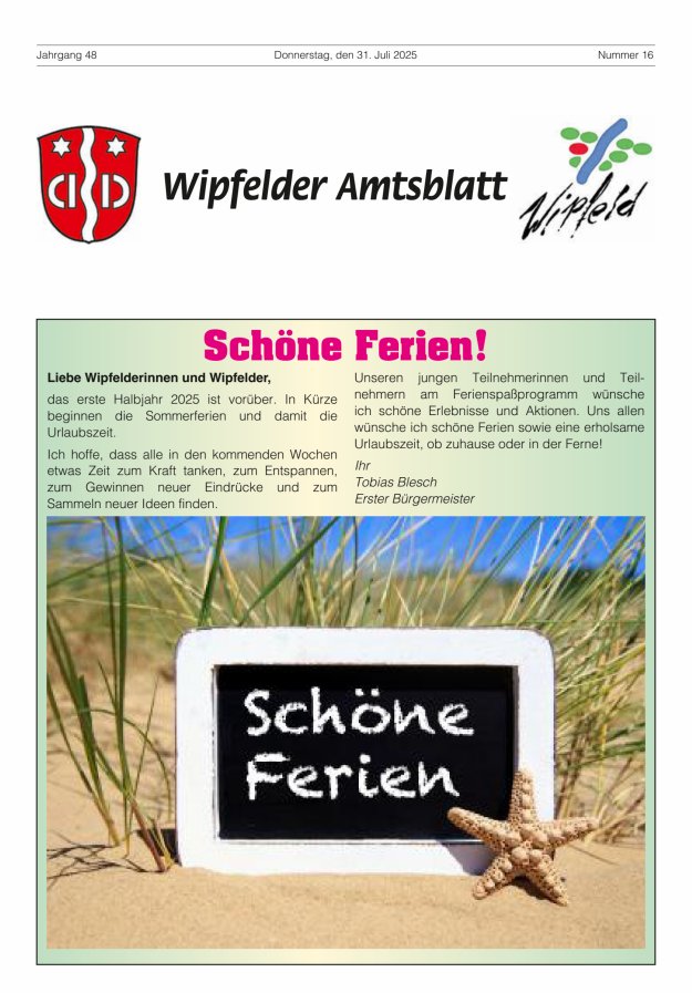 Wipfelder Amtsblatt Titelblatt 16/2025