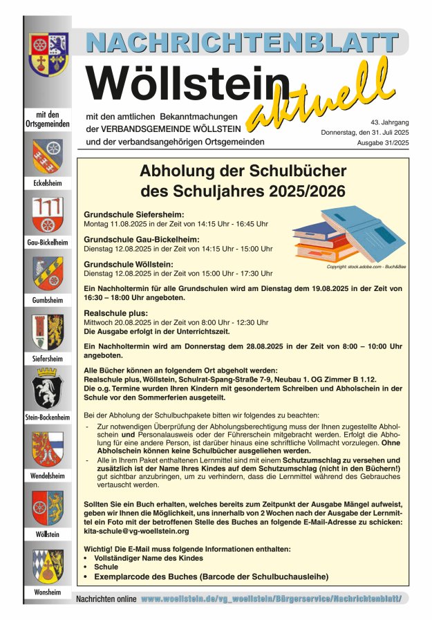 Nachrichtenblatt Wöllstein aktuell Titelblatt 31/2025