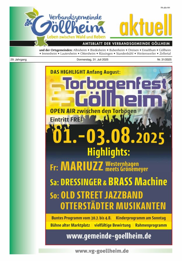 Verbandsgemeinde Göllheim aktuell Titelblatt 31/2025