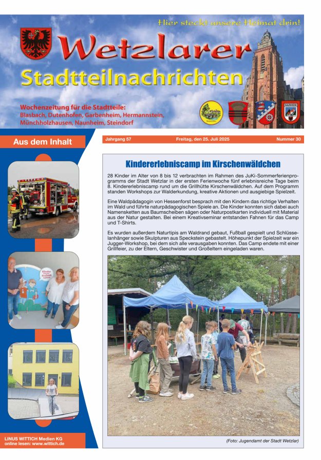 Wetzlarer Stadtteilnachrichten Titelblatt 30/2025