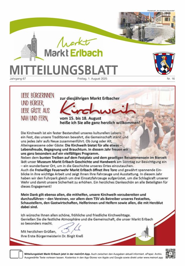 Mitteilungsblatt Markt Erlbach Titelblatt 16/2025