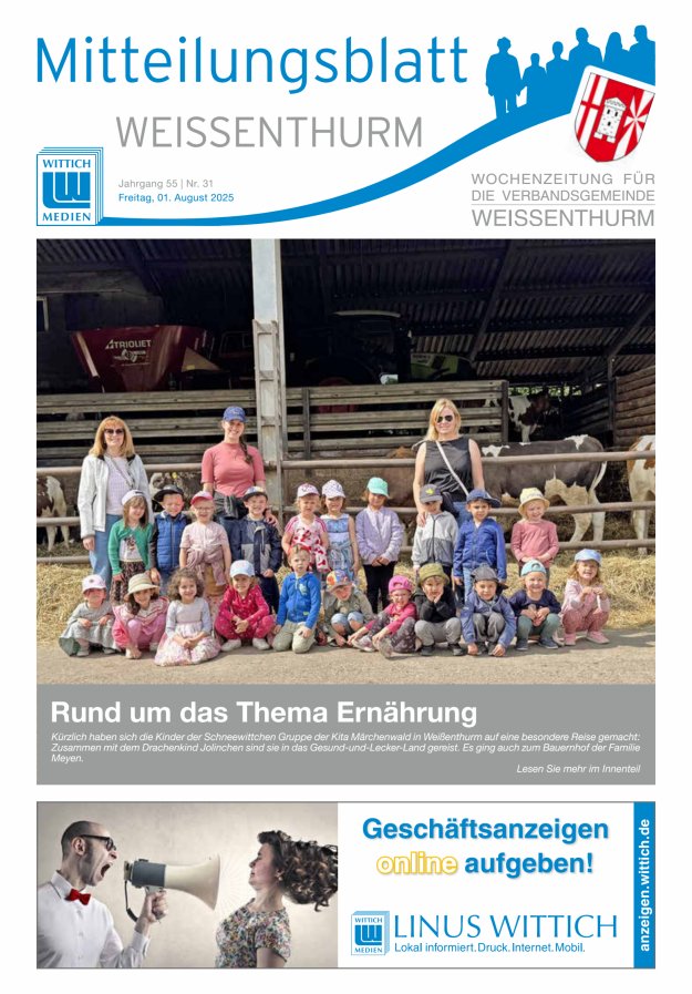 Mitteilungsblatt für den Bereich der Verbandsgemeinde Weißenthurm Titelblatt 31/2025