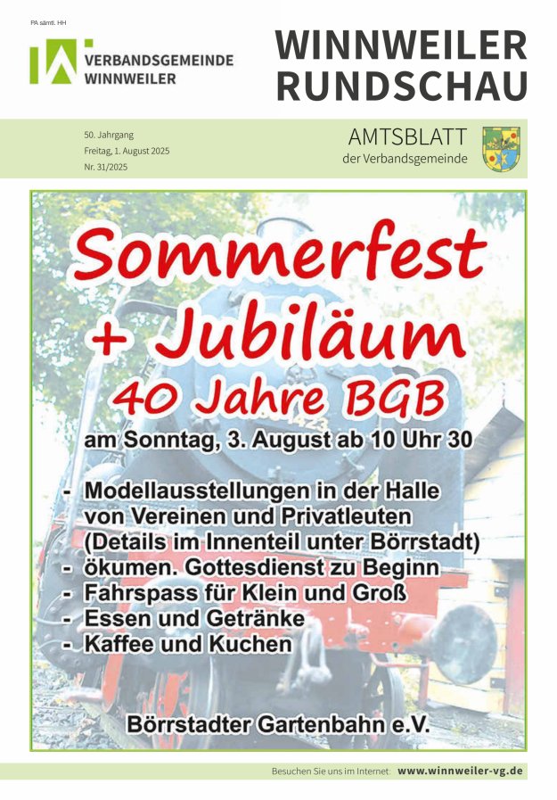 Winnweiler Rundschau Titelblatt 31/2025