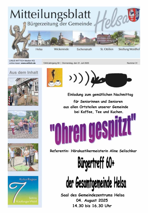 Mitteilungsblatt Helsa Titelblatt 31/2025