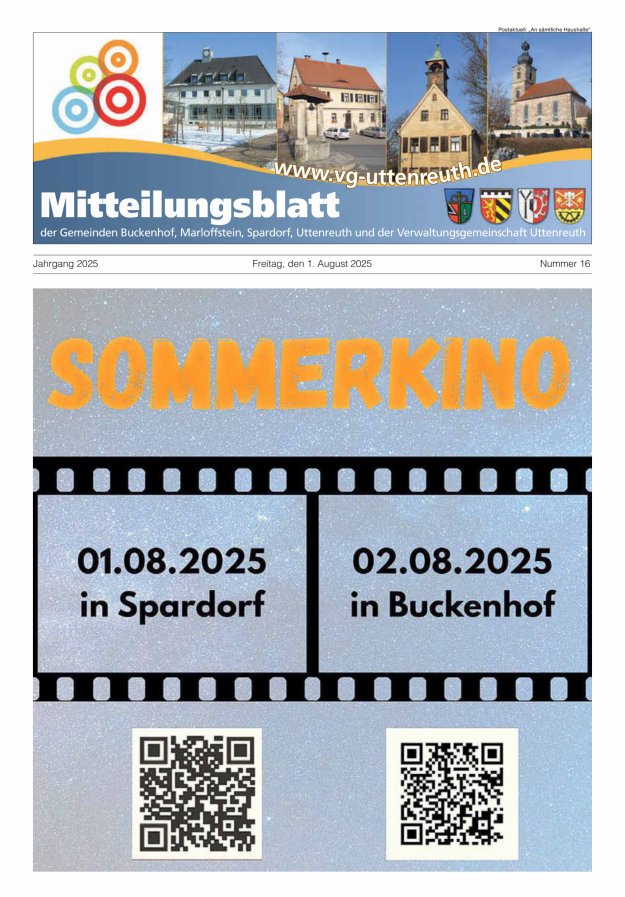 Mitteilungsblatt der Verwaltungsgemeinschaft Uttenreuth Titelblatt 16/2025