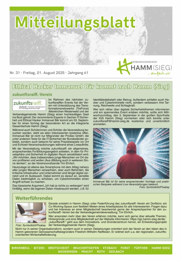 Mitteilungsblatt Hamm (Sieg) Titelblatt 31/2025