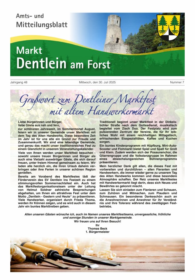 Amts- und Mitteilungsblatt Markt Dentlein am Forst Titelblatt 07/2025