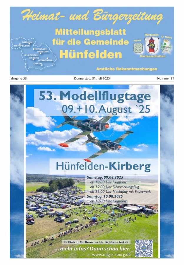 Mitteilungsblatt für die Gemeinde Hünfelden Titelblatt 31/2025