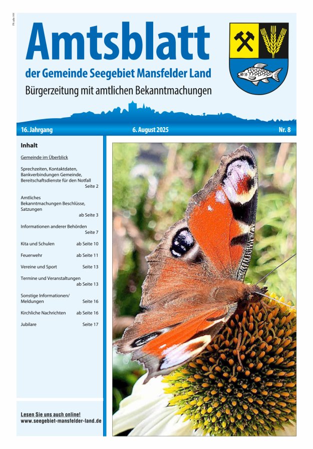 Amtsblatt der Gemeinde Seegebiet Mansfelder Land Titelblatt 08/2025