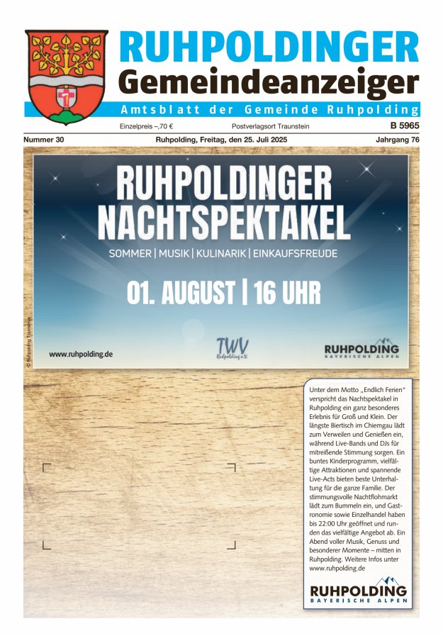 Ruhpoldinger Gemeindeanzeiger Titelblatt 30/2025