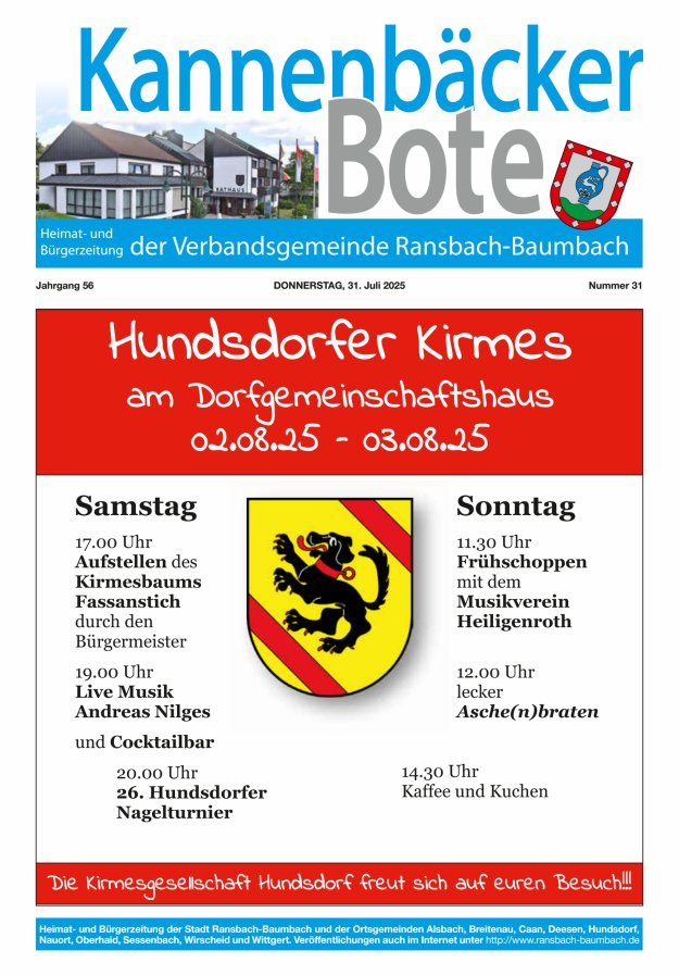 Kannenbäcker-Bote der Verbandsgemeinde Ransbach-Baumbach Titelblatt 31/2025