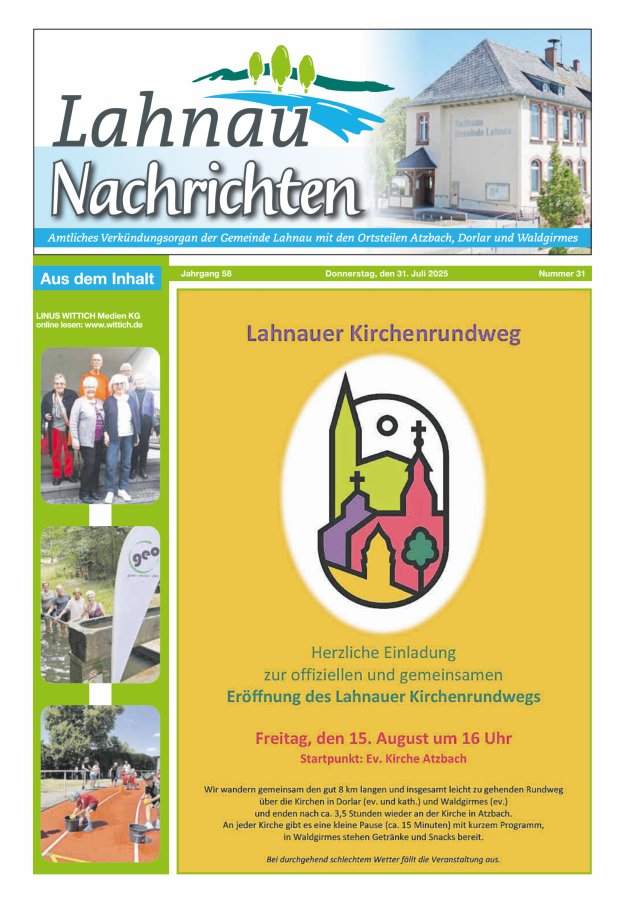 Lahnau Nachrichten Titelblatt 31/2025