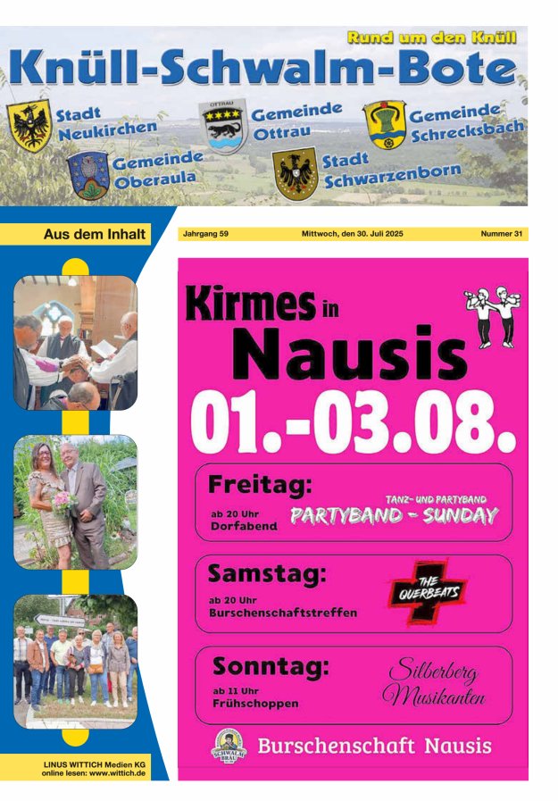 Knüll-Schwalm-Bote Titelblatt 31/2025