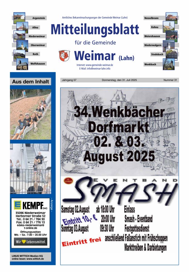 Mitteilungsblatt für die Gemeinde Weimar Titelblatt 31/2025