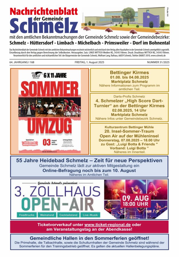 Nachrichtenblatt Schmelz Titelblatt 31/2025