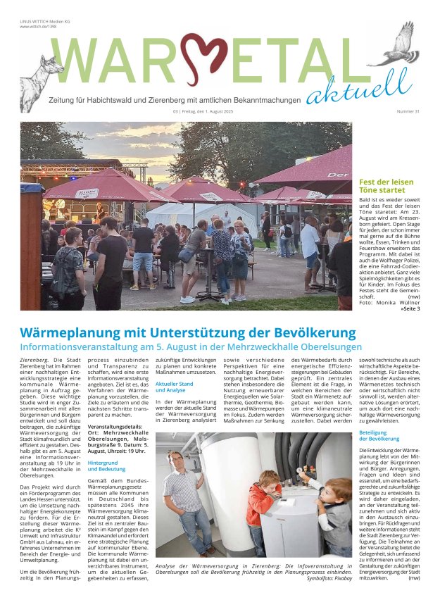 Warmetal aktuell (Habichtswald + Zierenberg) Titelblatt 31/2025