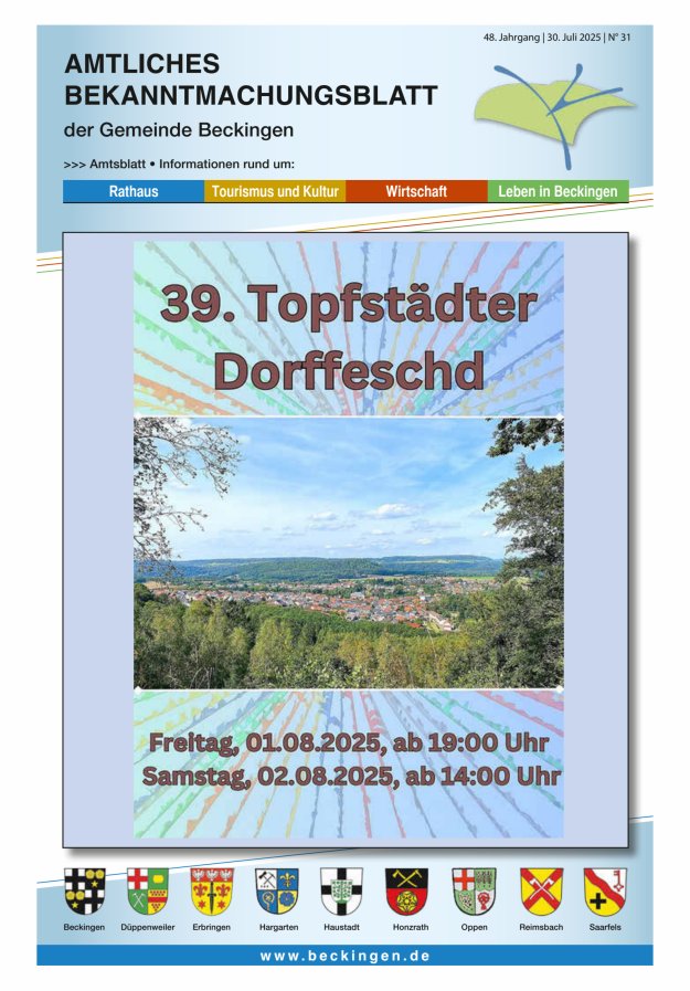 Amtsblatt Beckingen Titelblatt 31/2025
