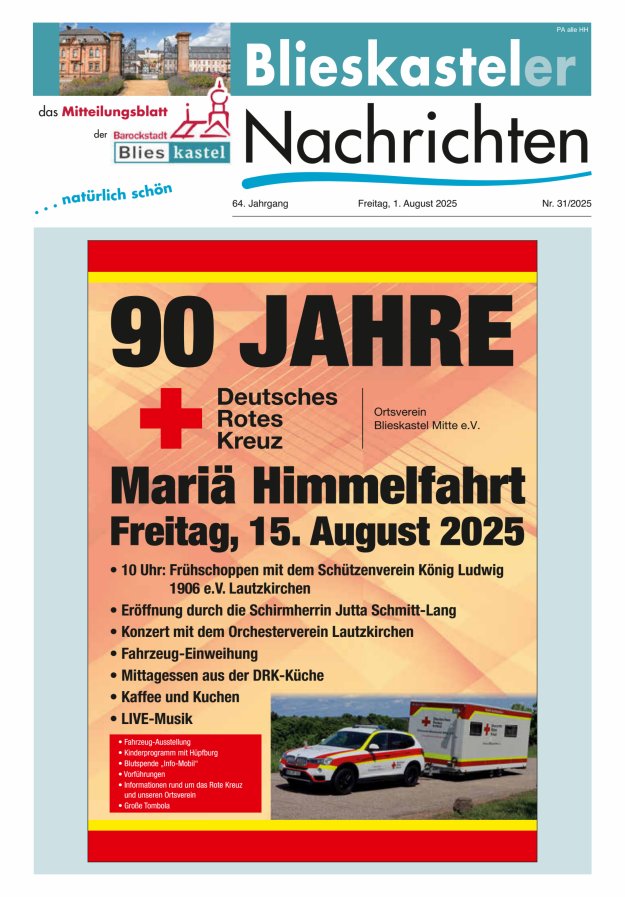 Blieskasteler Nachrichten  Titelblatt 31/2025