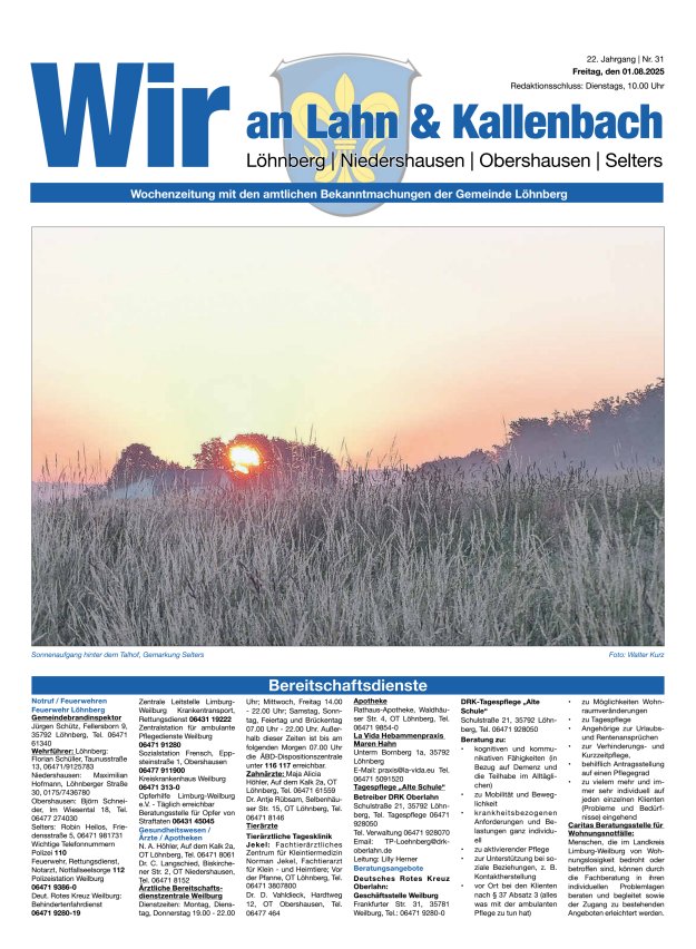 Amtliches Mitteilungsblatt der Gemeinde Löhnberg Titelblatt 31/2025