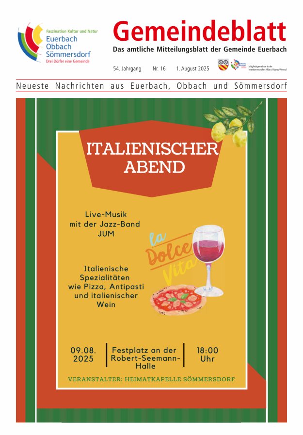 Gemeindeblatt der Gemeinde Euerbach Titelblatt 16/2025