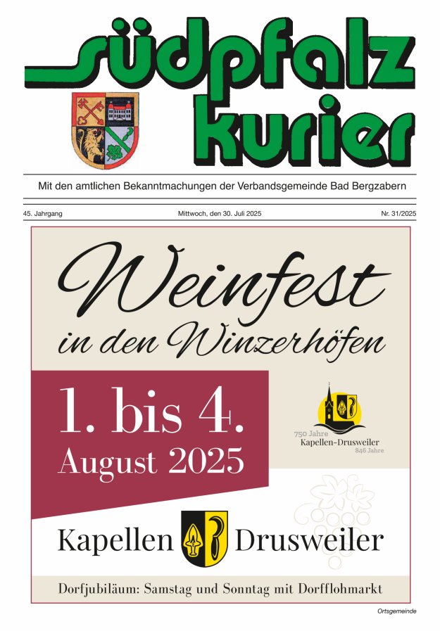 Südpfalz Kurier - VG Bad Bergzabern Titelblatt 31/2025