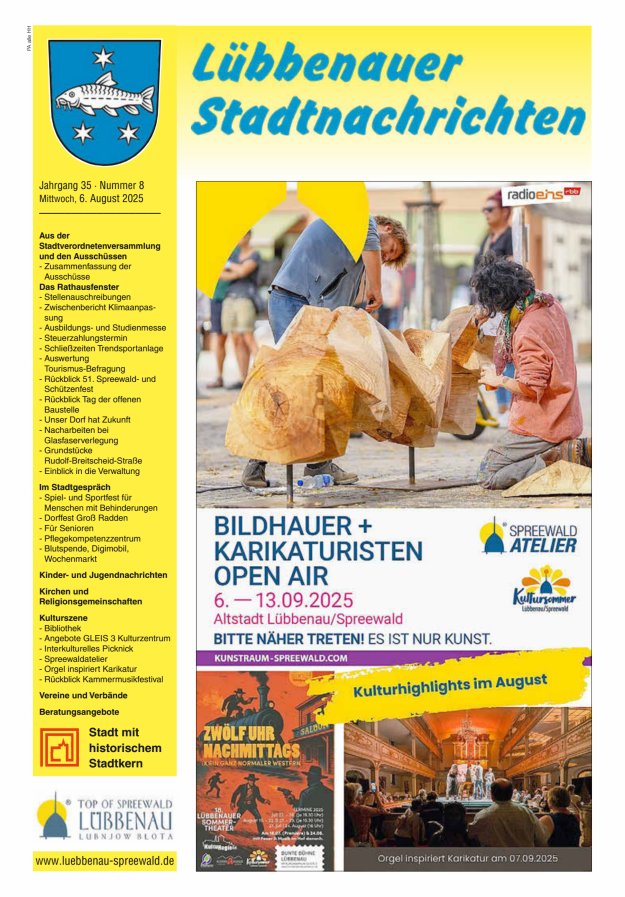 Lübbenauer Stadtnachrichten – Amtsblatt für die Stadt Lübbenau/Spreewald Titelblatt 08/2025