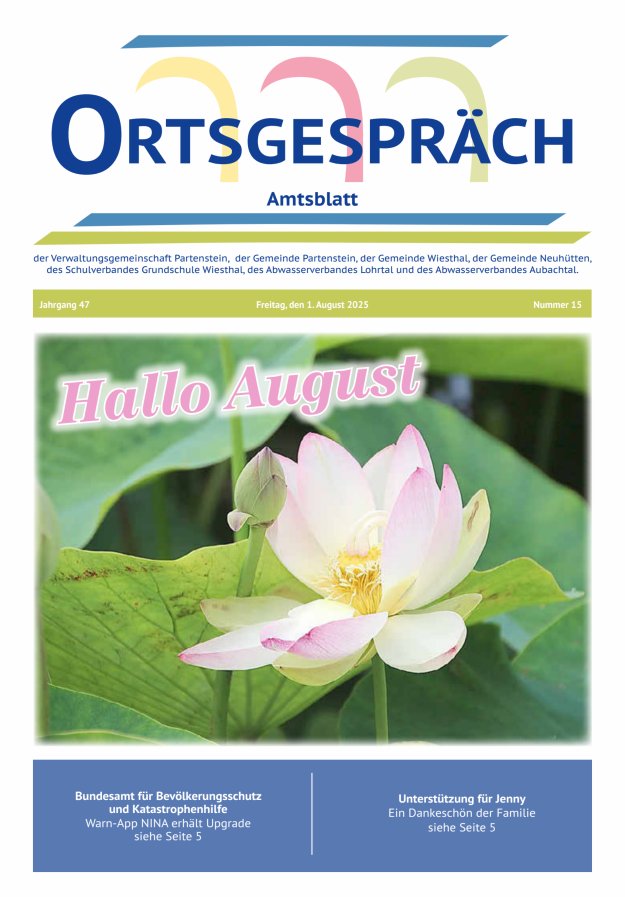 Ortsgespräch - Amtsblatt der VG Partenstein und ihrer Körperschaften Titelblatt 15/2025