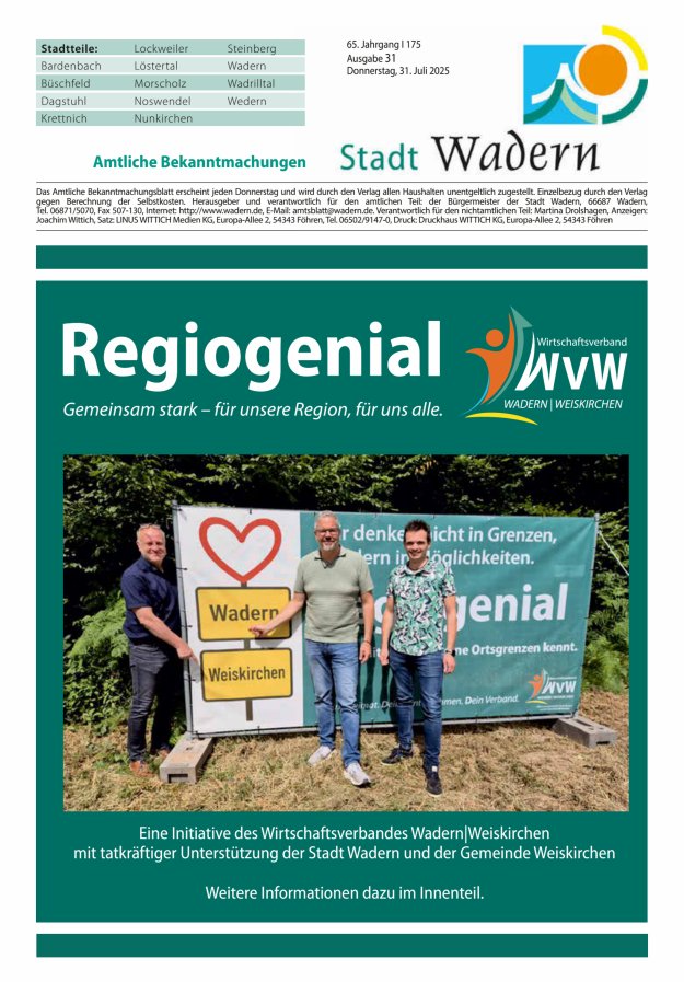 Stadt Wadern Titelblatt 31/2025